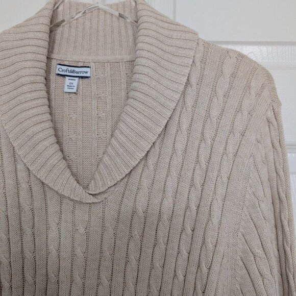 Croft & Barrow Cable Knit Sweater Womens Size 2X Cream Shawl Collar Pullover - Picture 2 of 8